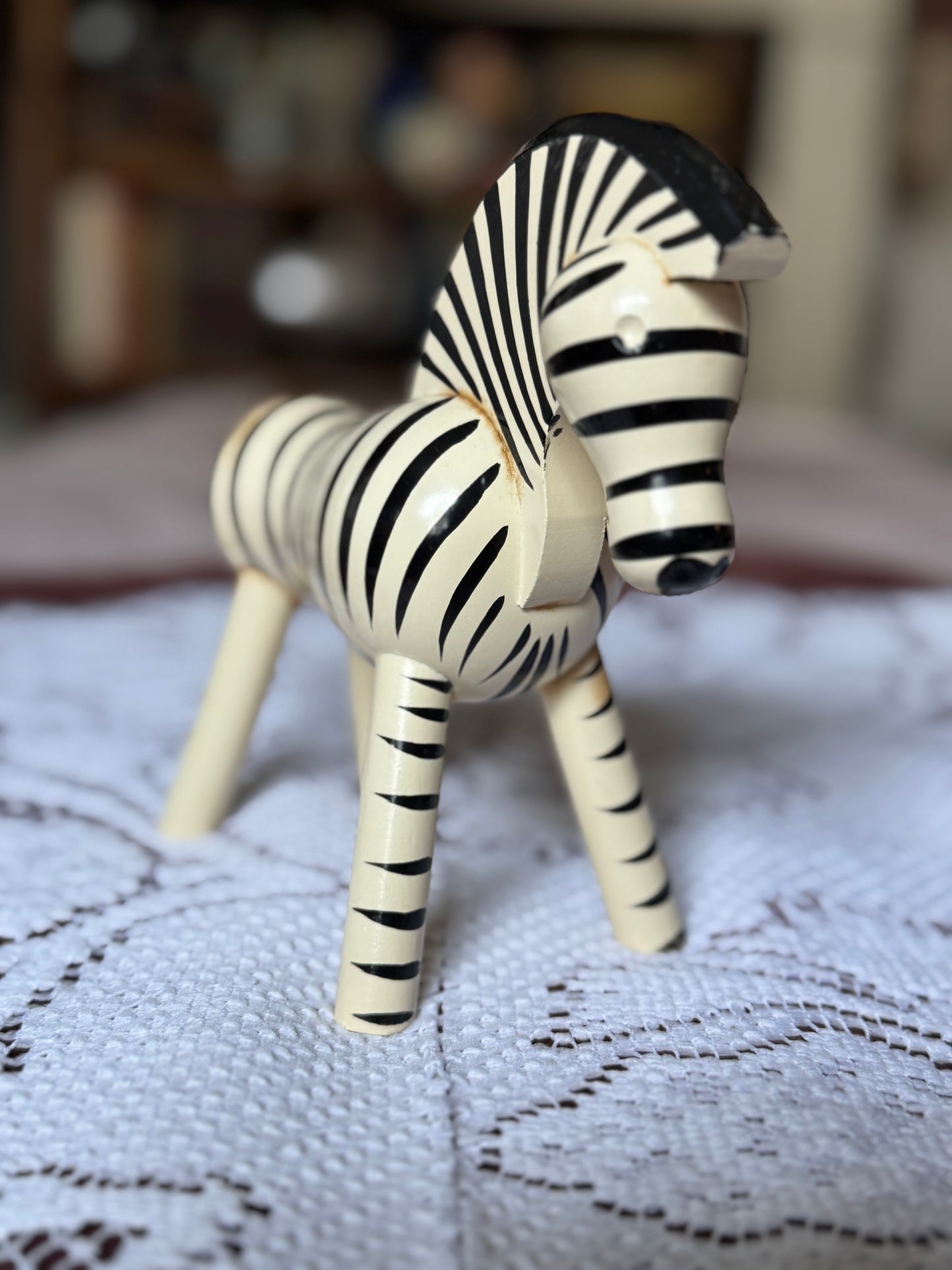 Vintage Kay Bojesen Wood Zebra Figurine - Black and White - Danish Designer, No Label