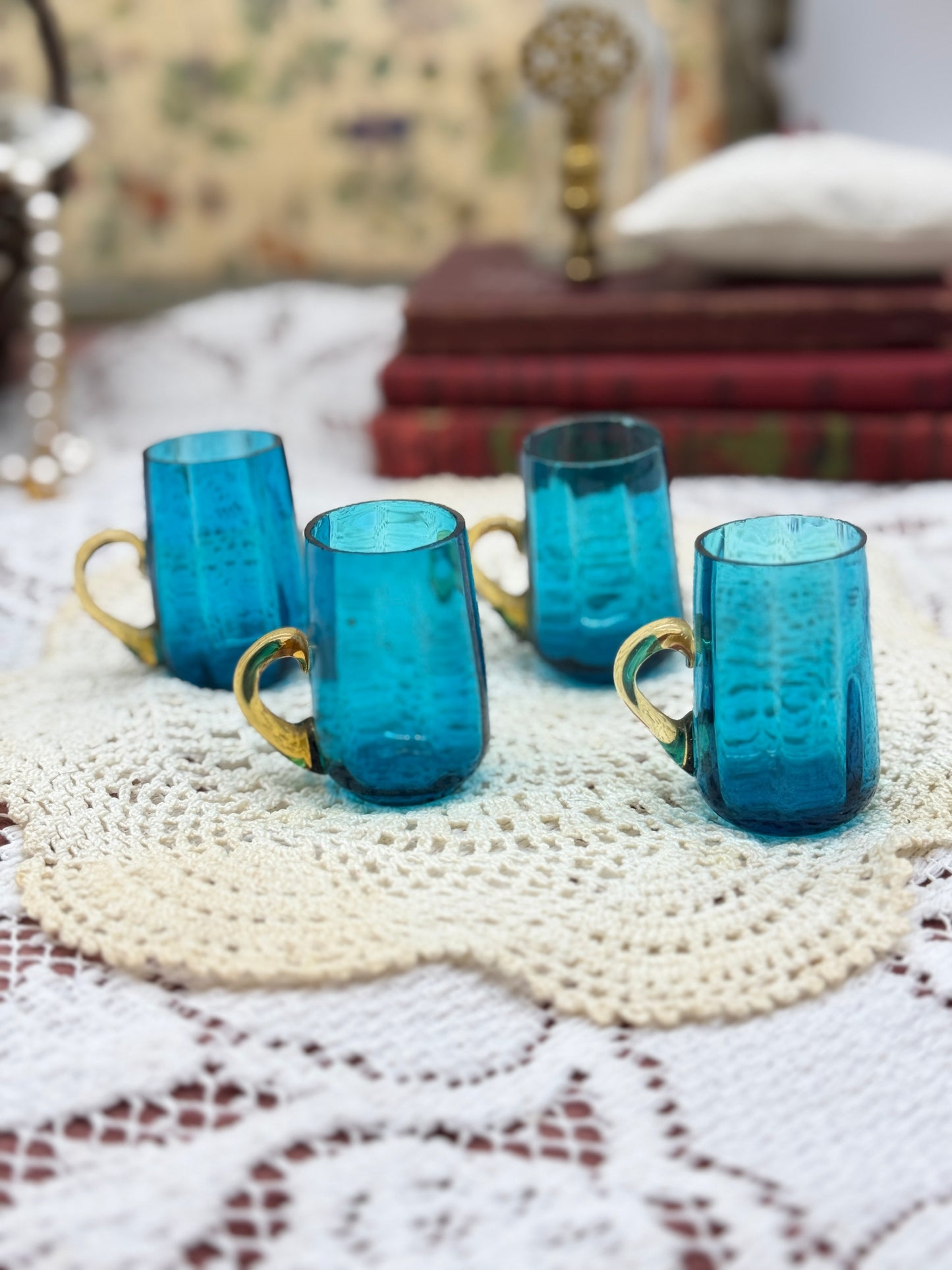 Miniature Teal and Amber Shot Glass Mugs - Set of 4