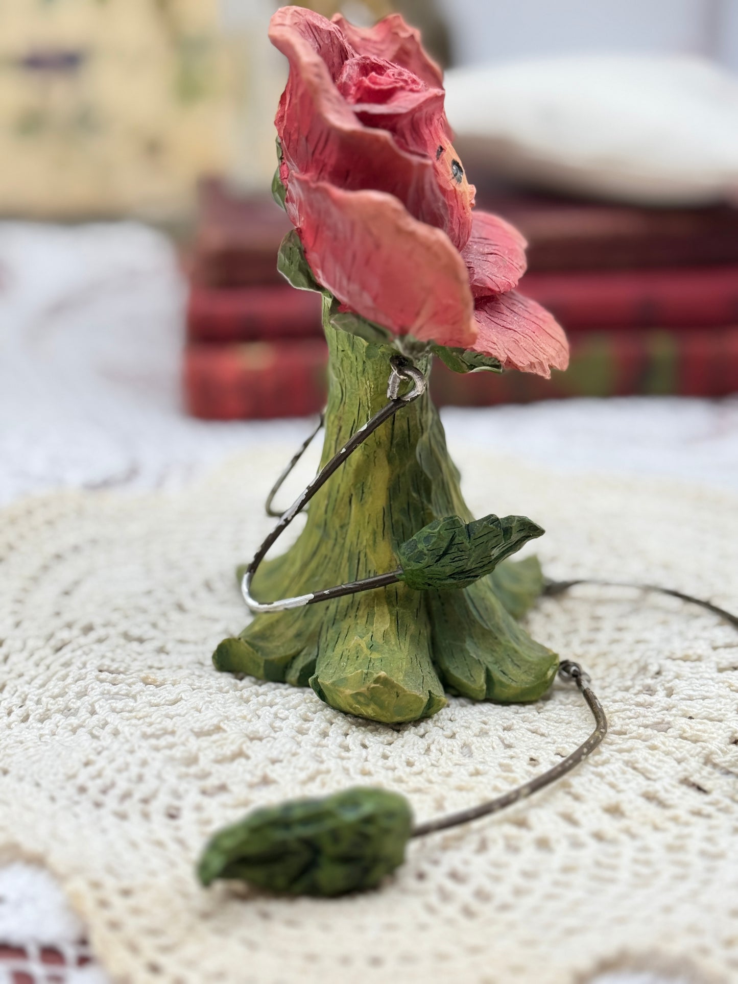 Anthropomorphic Rose Shelf Sitter with Face