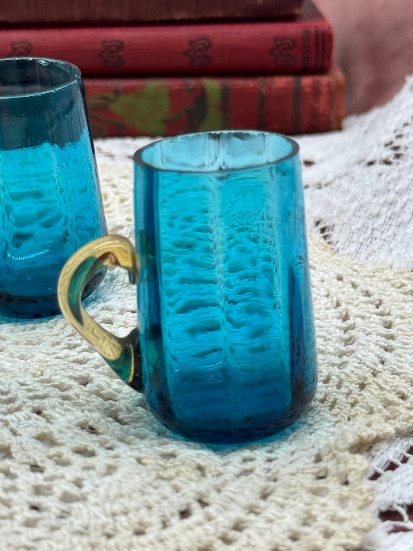 Miniature Teal and Amber Shot Glass Mugs - Set of 4