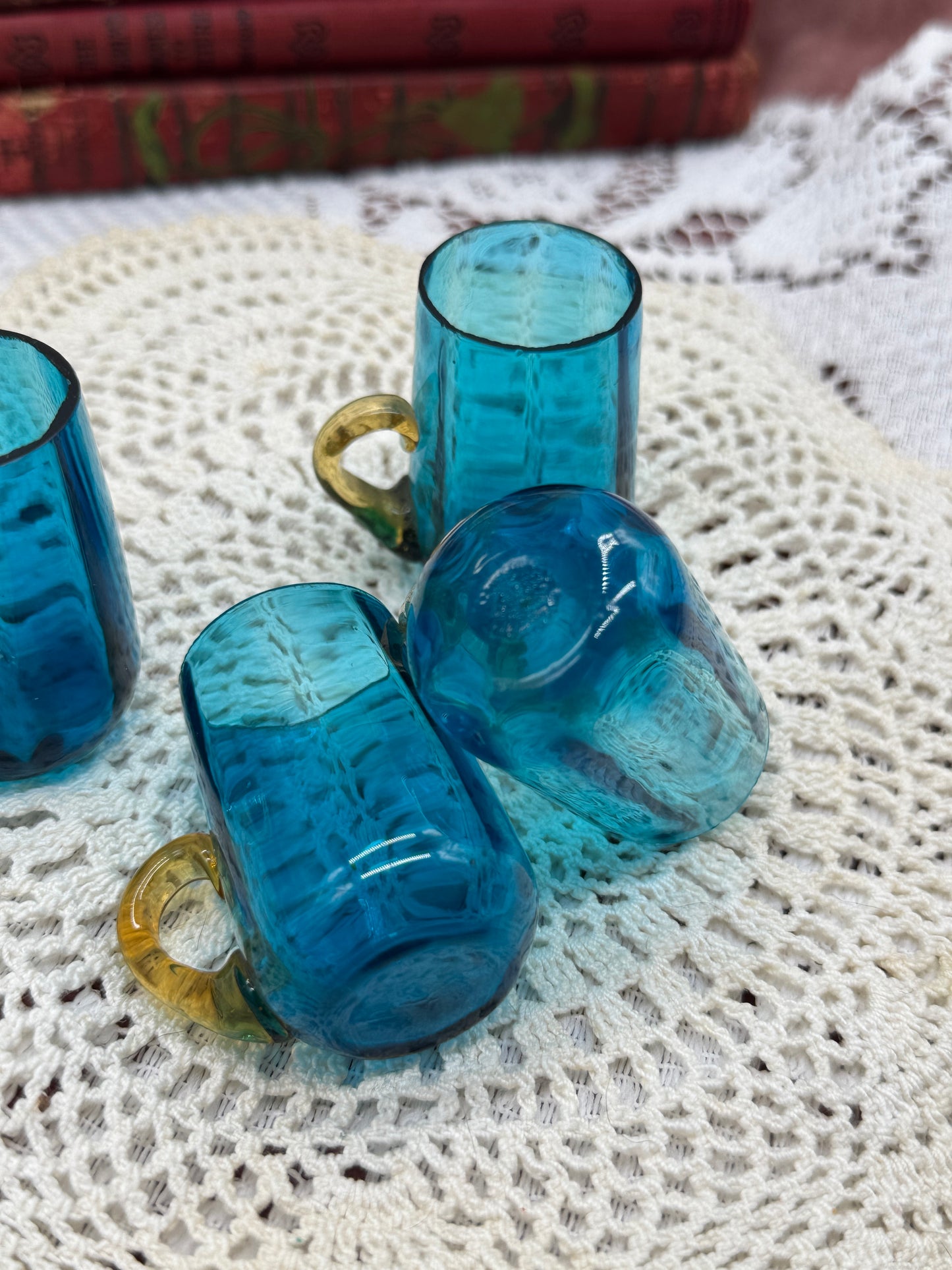 Miniature Teal and Amber Shot Glass Mugs - Set of 4