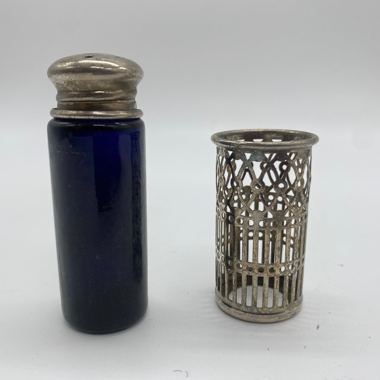 Cobalt Glass and Silver Plated Salt Shaker