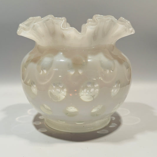 Fenton White and Clear Ruffled Edge Coin Dot Vase