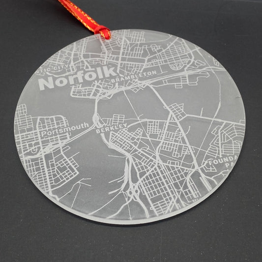 Norfolk, Virginia Map Ornament - Laser Etched Acrylic