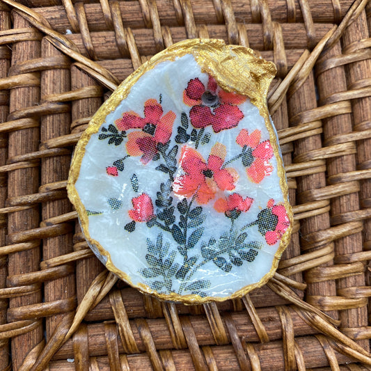 Small Oyster Shell Gilded Decoupage, Trinket Dish, Jewelry Tray, Gift, Ornament, Event Favor