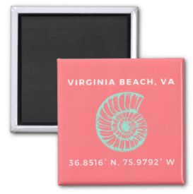 Virginia Beach, VA Coordinates Square Magnet 2" x 2"