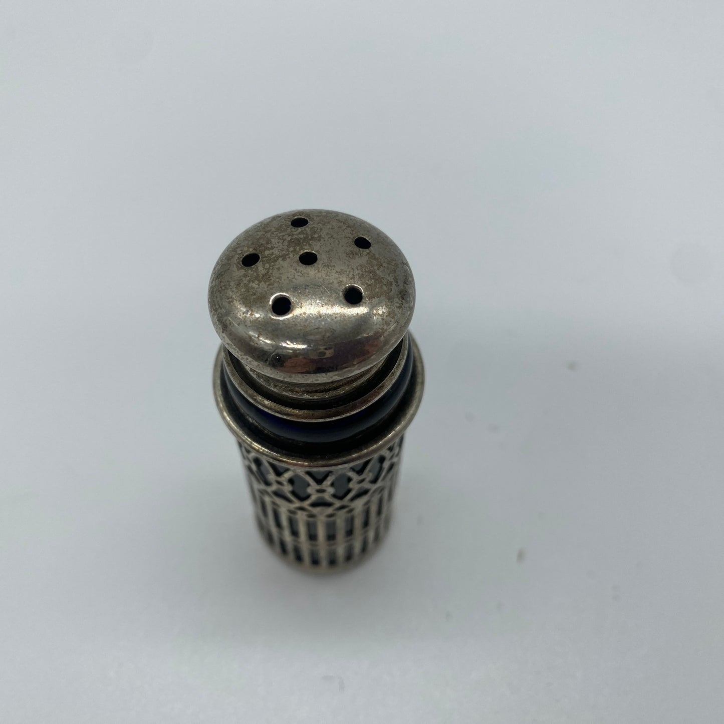Cobalt Glass and Silver Plated Salt Shaker