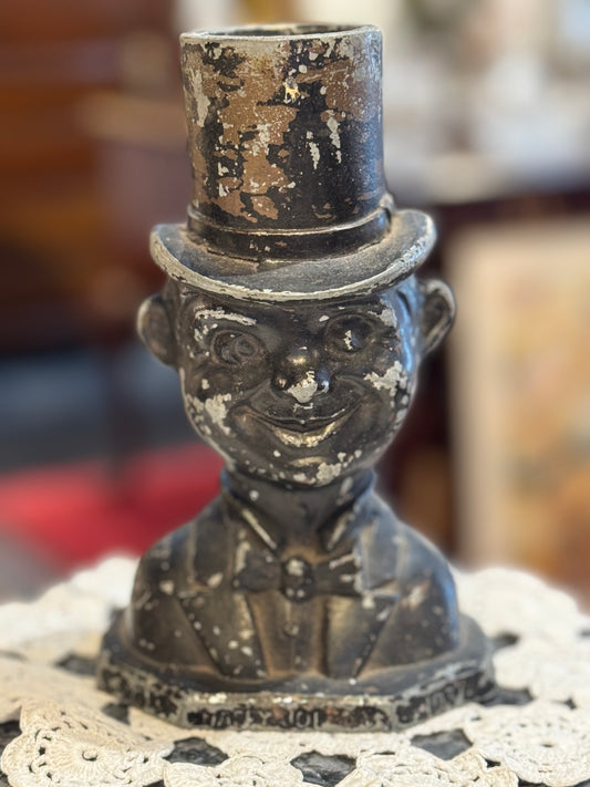 Happy Joe Top Hat Figure 1920s Metal Cigarette Lighter Outer Shell - No Lighter Mechanism Present