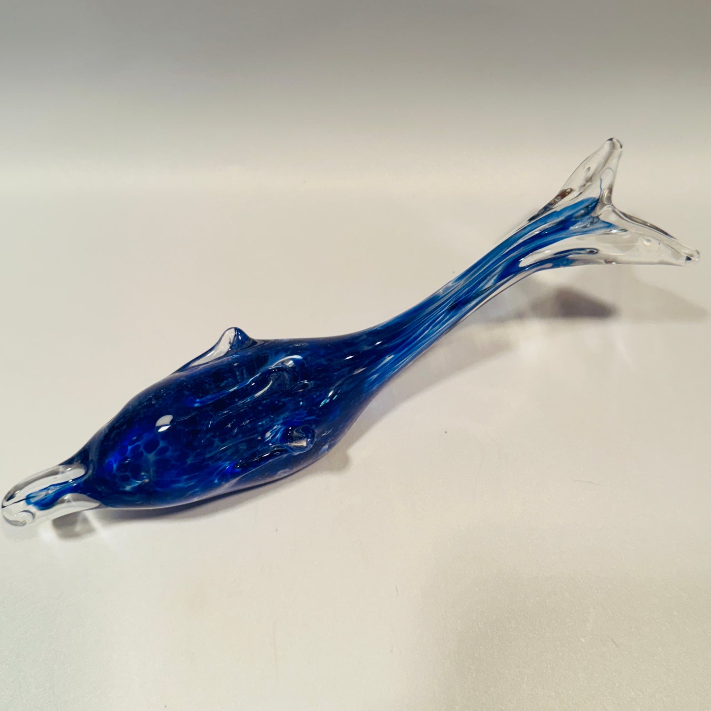 Cobalt Blue and Clear Art Glass Dolphin Figurine