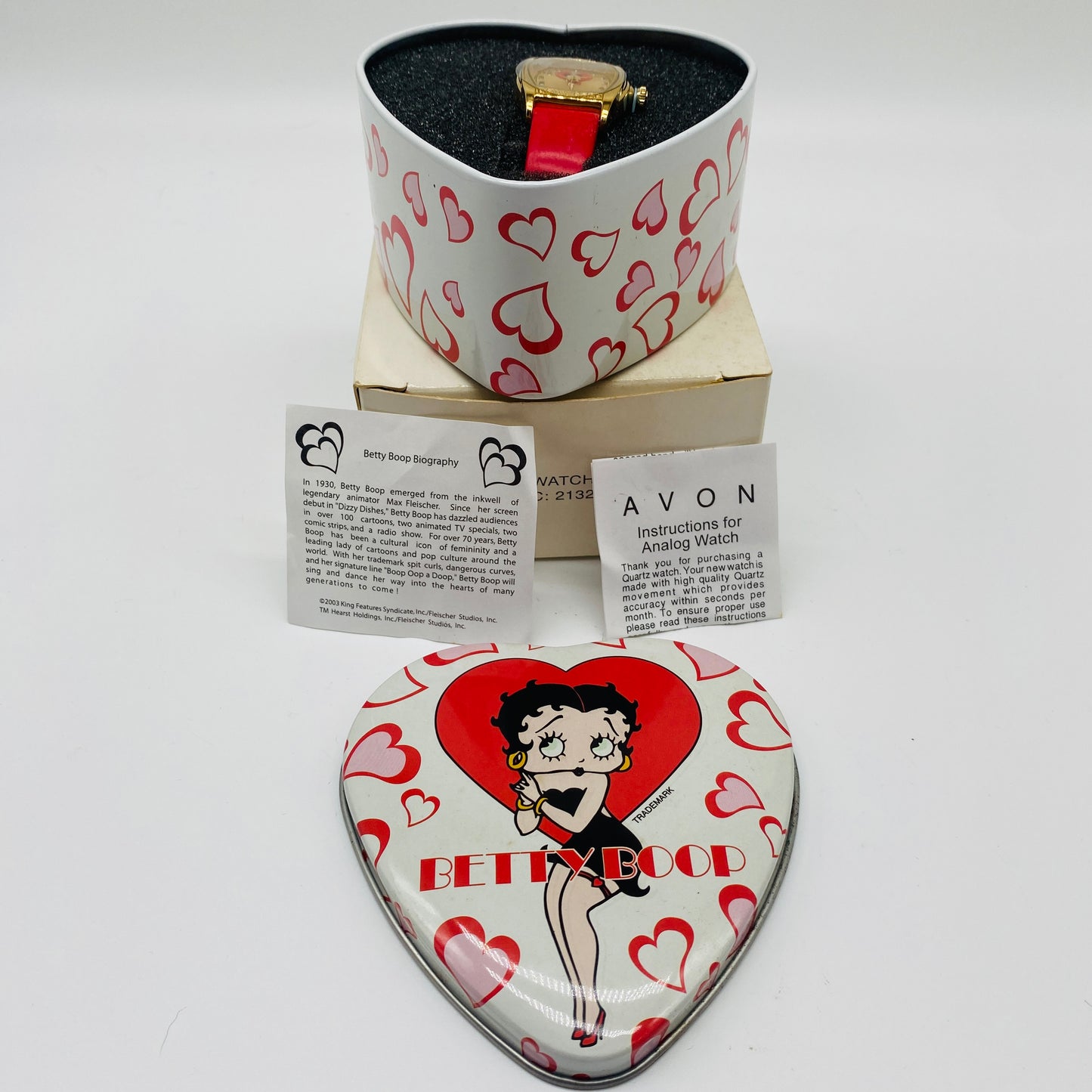 Betty Boop Red Leather Band Watch in Heart Tin
