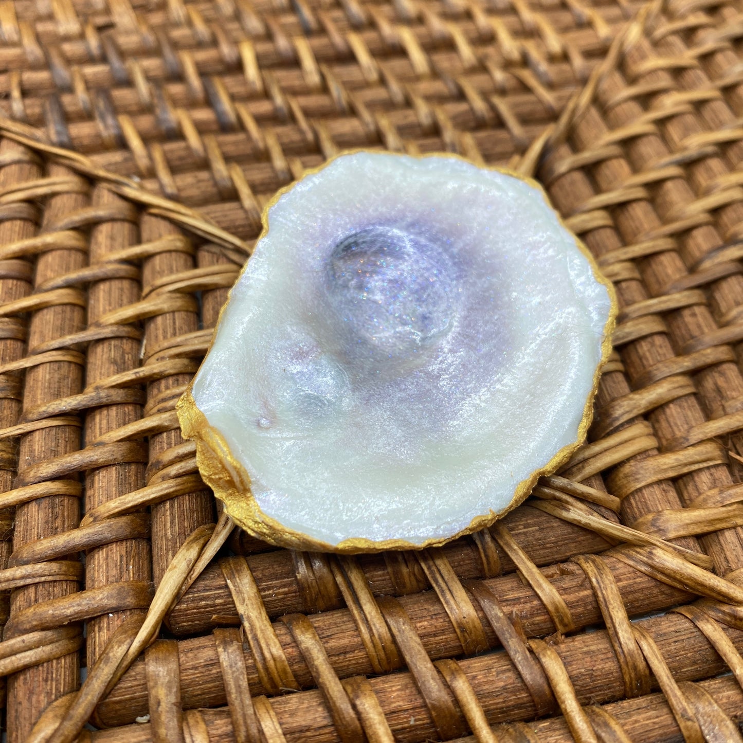 Small Oyster Shell Gilded Decoupage, Trinket Dish, Jewelry Tray, Gift, Ornament, Event Favor