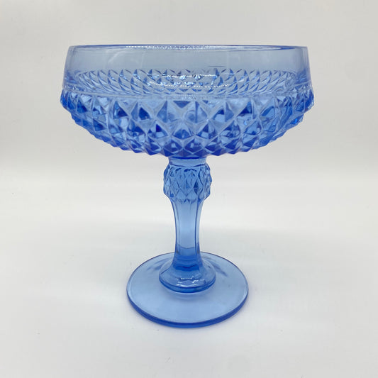 Regal Blue Diamond Glass Pedestal Compote