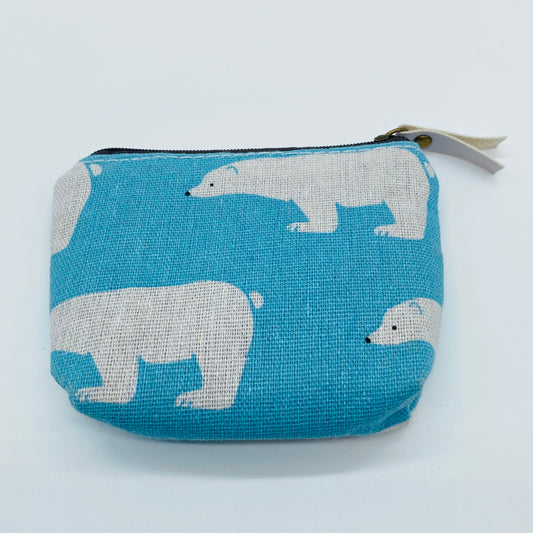 Light Blue / White Polar Bear Zippered Coin Pouch