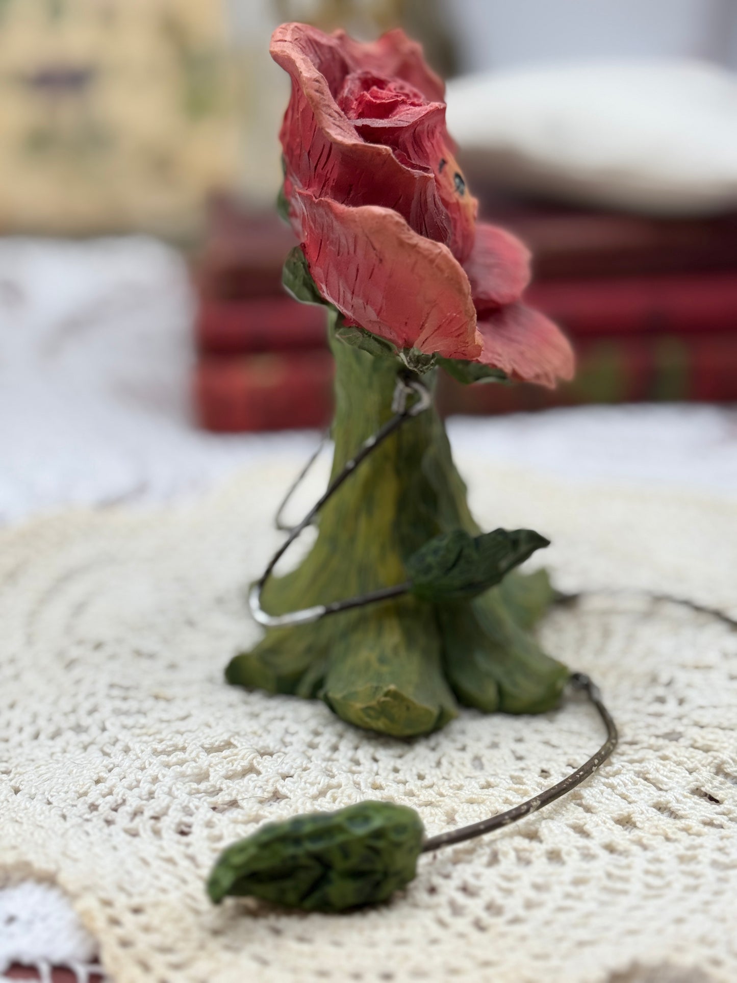 Anthropomorphic Rose Shelf Sitter with Face
