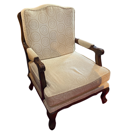 Antique Upholstered Wood and Cane Chair