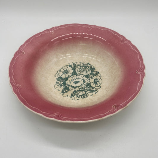 Decorative Pink Border and Green Floral Bowl