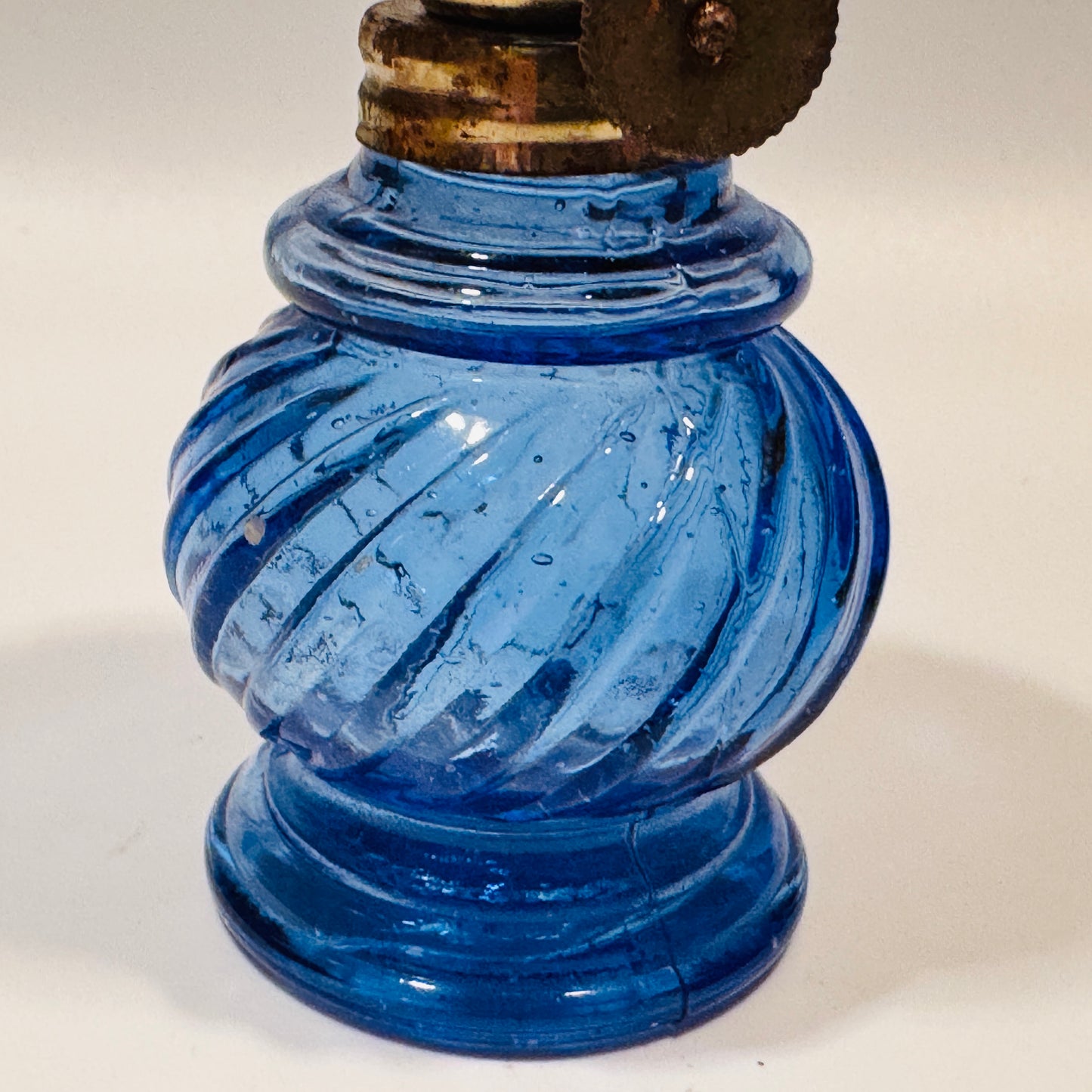 Cobalt Blue Swirl Mini Glass Oil Lamp