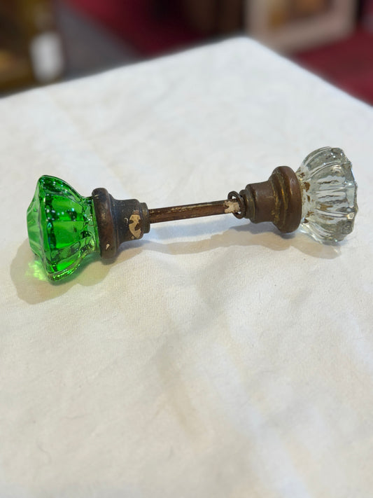 Emerald Green and Clear 12 Point Glass Door Knob Set
