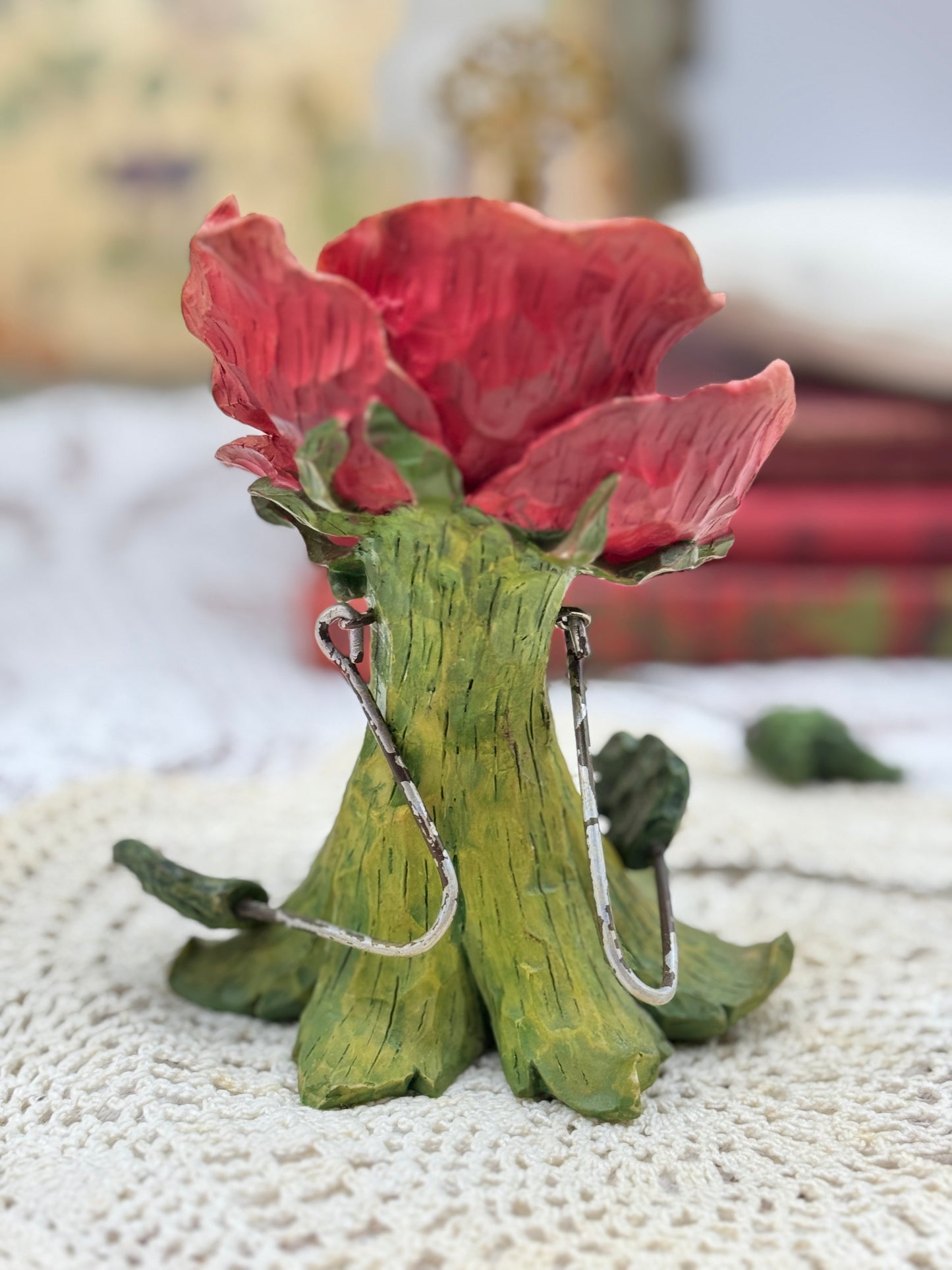 Anthropomorphic Rose Shelf Sitter with Face