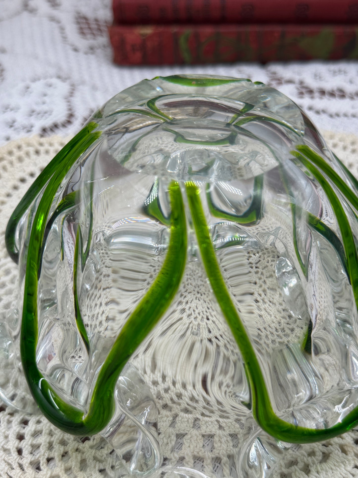 Green and Clear Blown Glass Candy Dish, Ashtray, or Bowl