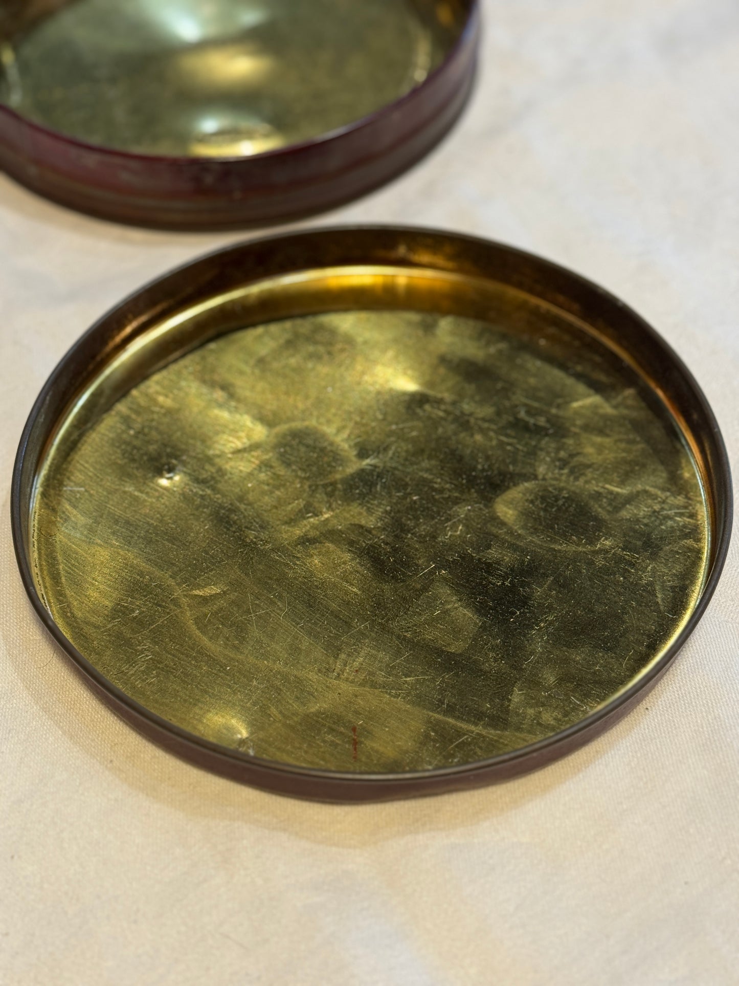 Vintage Sunlite Tindeco Round Tin - Victorian Woman at Desk