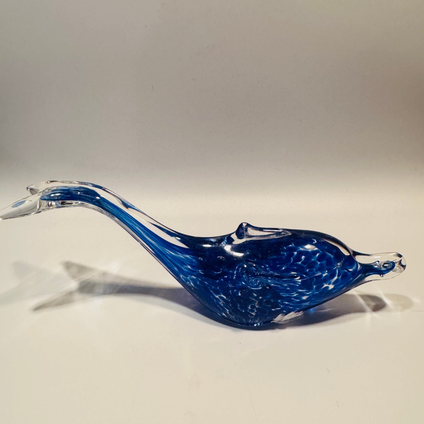Cobalt Blue and Clear Art Glass Dolphin Figurine