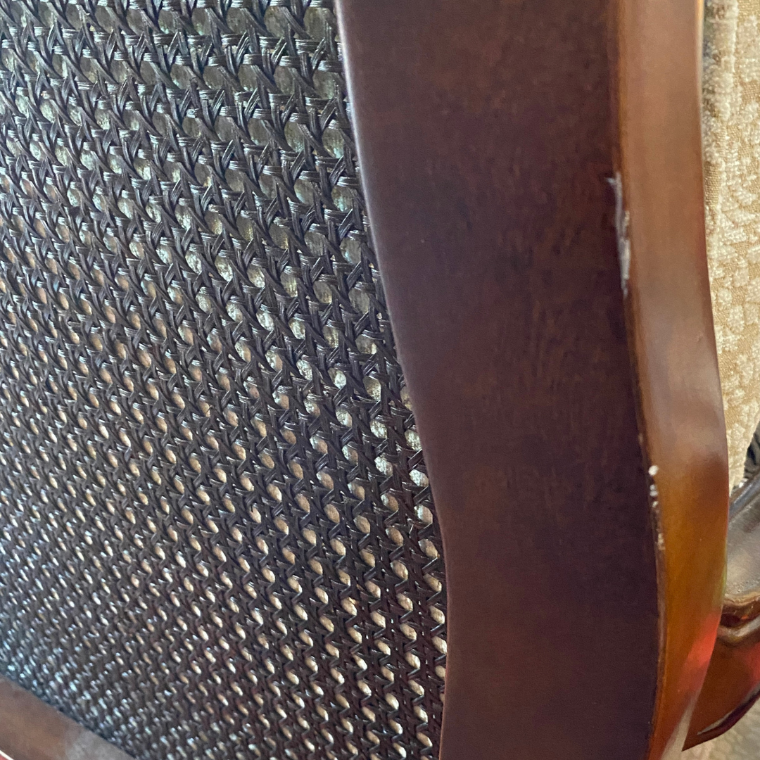 Antique Upholstered Wood and Cane Chair