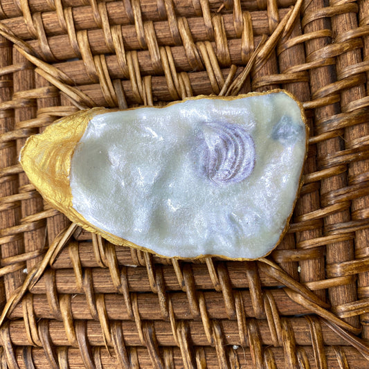 Small Oyster Shell Gilded Decoupage, Trinket Dish, Jewelry Tray, Gift, Ornament, Event Favor