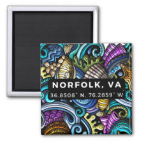 Norfolk, VA Coordinates Square Magnet 2" x 2"