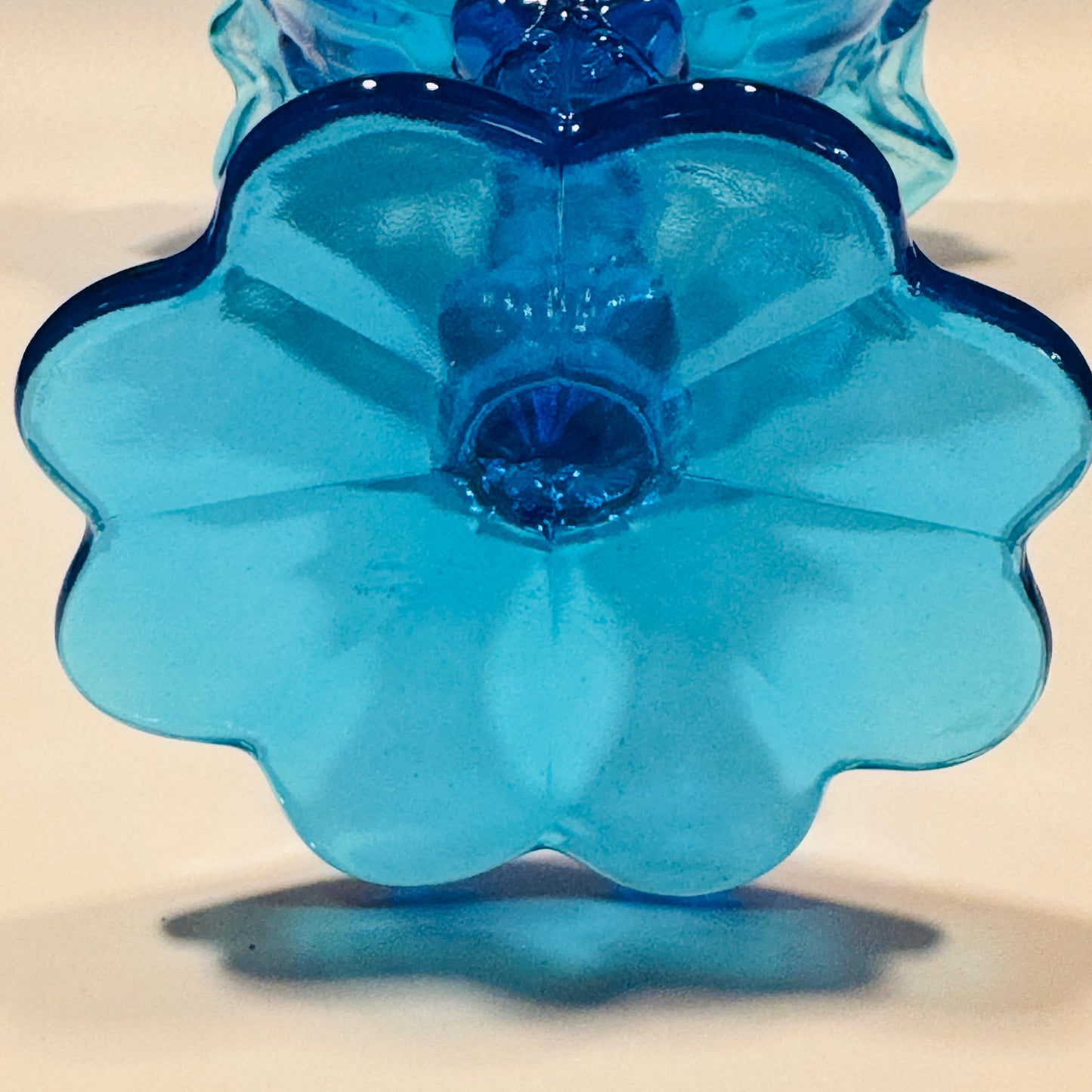 Fenton Colonial Blue Cabbage Rose Ruffled Edge Compote