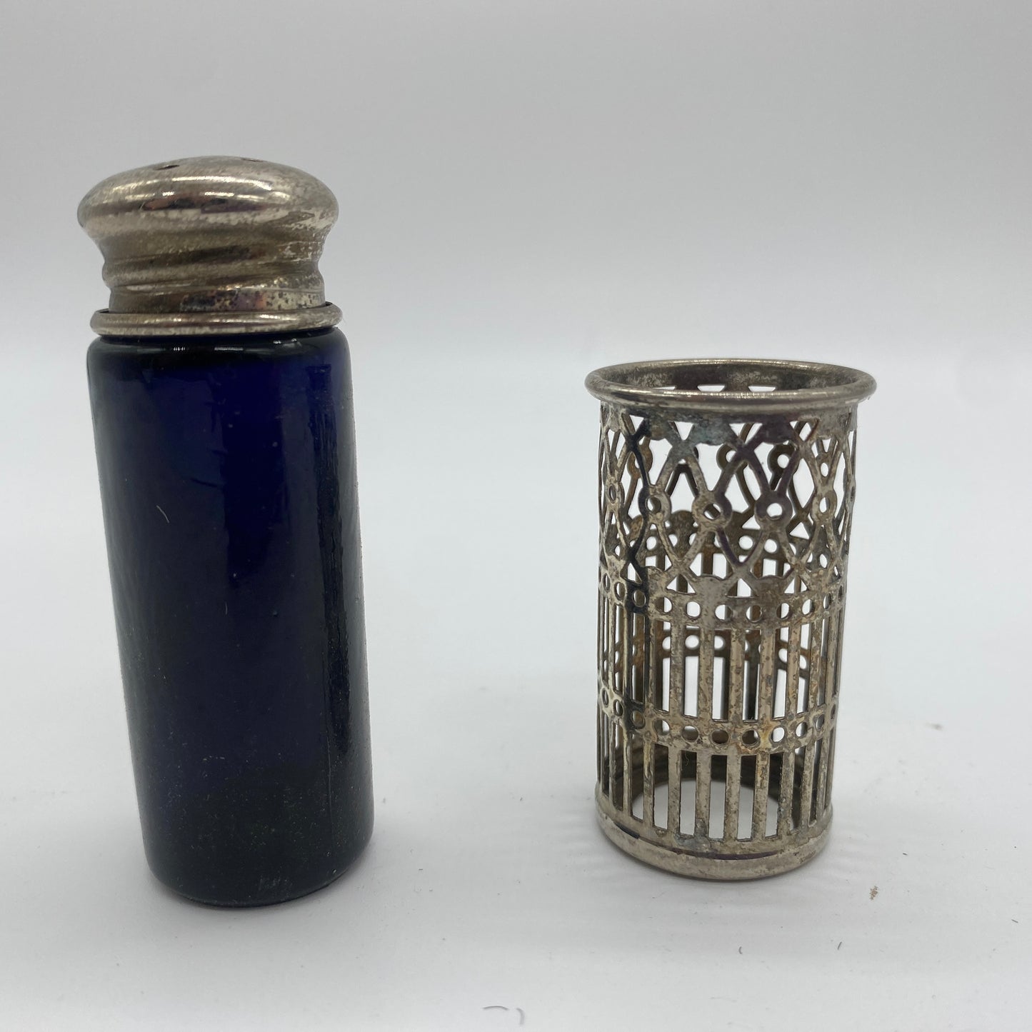 Cobalt Glass and Silver Plated Salt Shaker