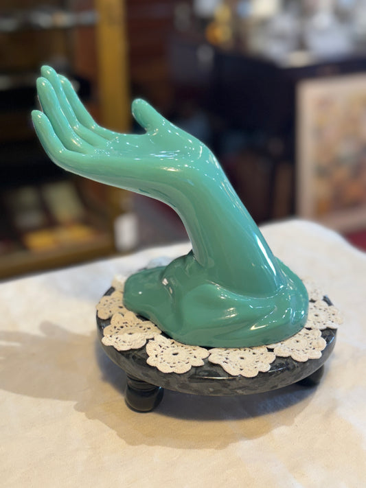 VOHANN Ceramic Hand Figure, Mid Century Modern Decor Jewelry Display - Teal Green