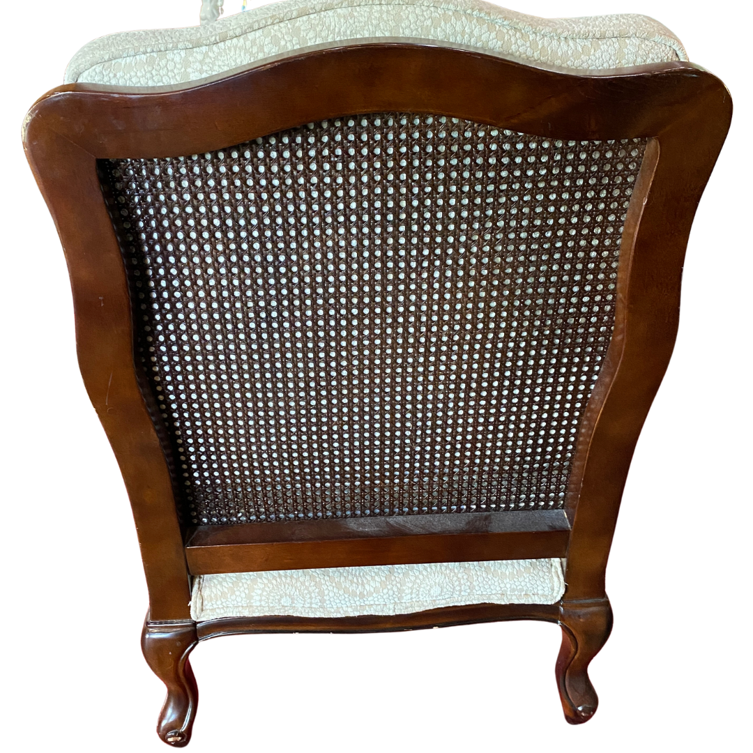 Antique Upholstered Wood and Cane Chair