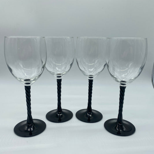 Black Twist Stem Wine Glasses - 4 Piece Set