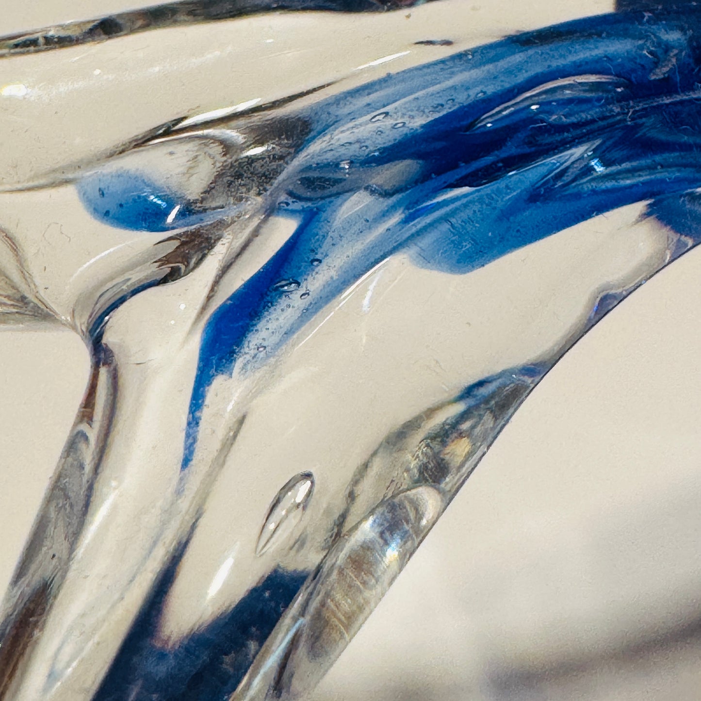 Cobalt Blue and Clear Art Glass Dolphin Figurine