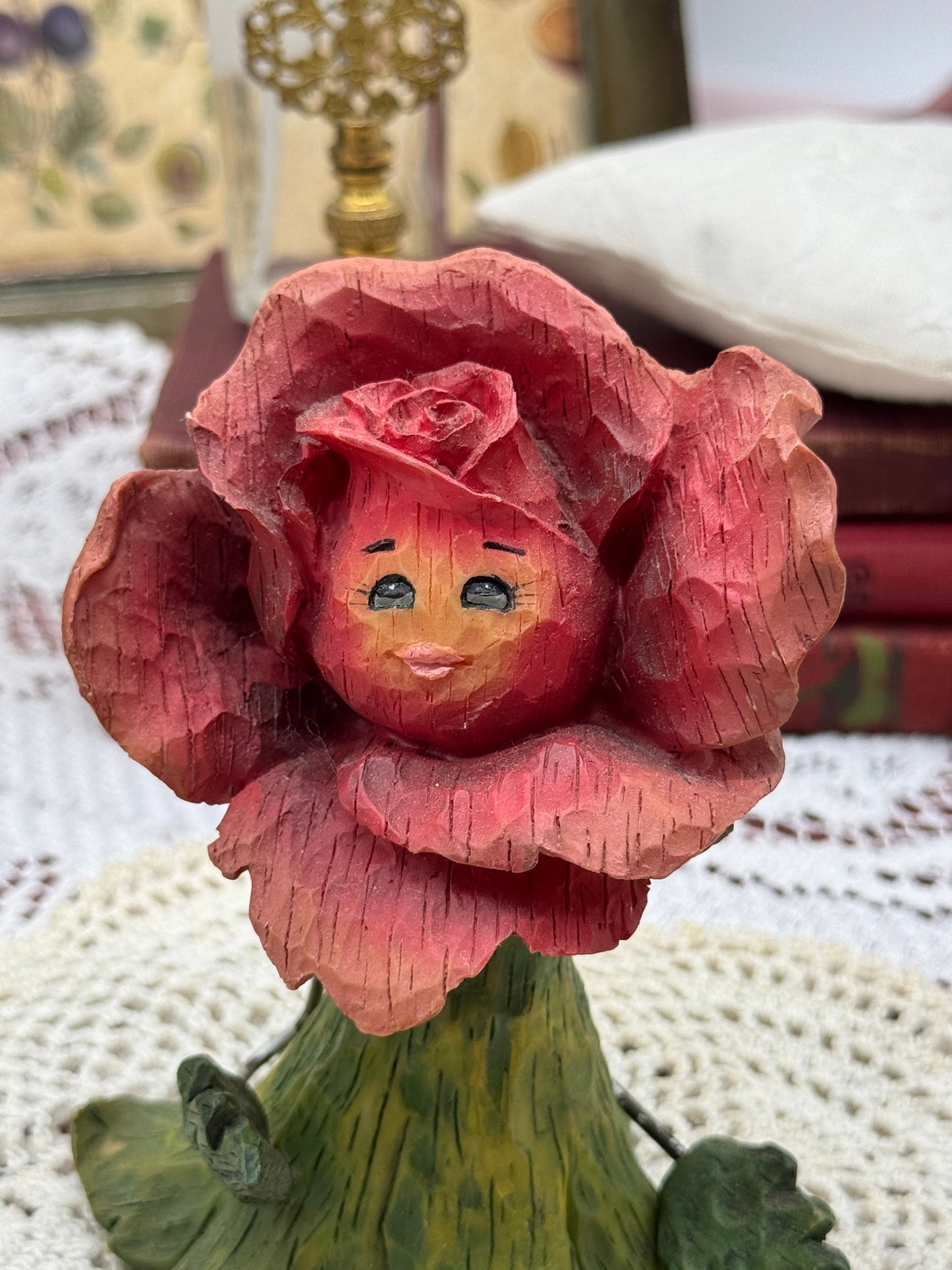 Anthropomorphic Rose Shelf Sitter with Face