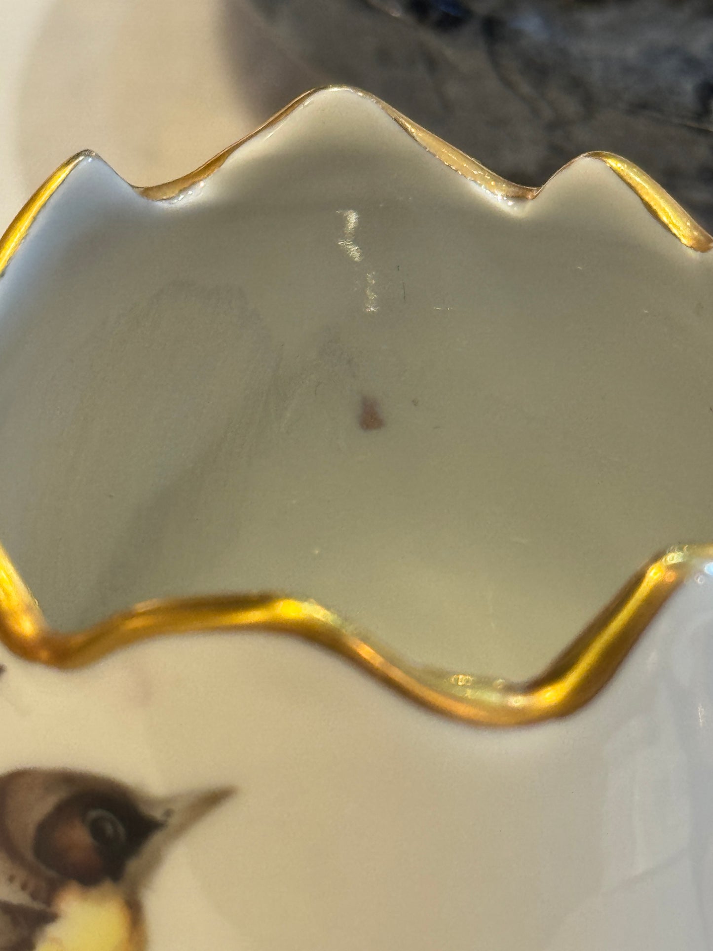 Limoges Floral and Bird Cracked Egg Vase