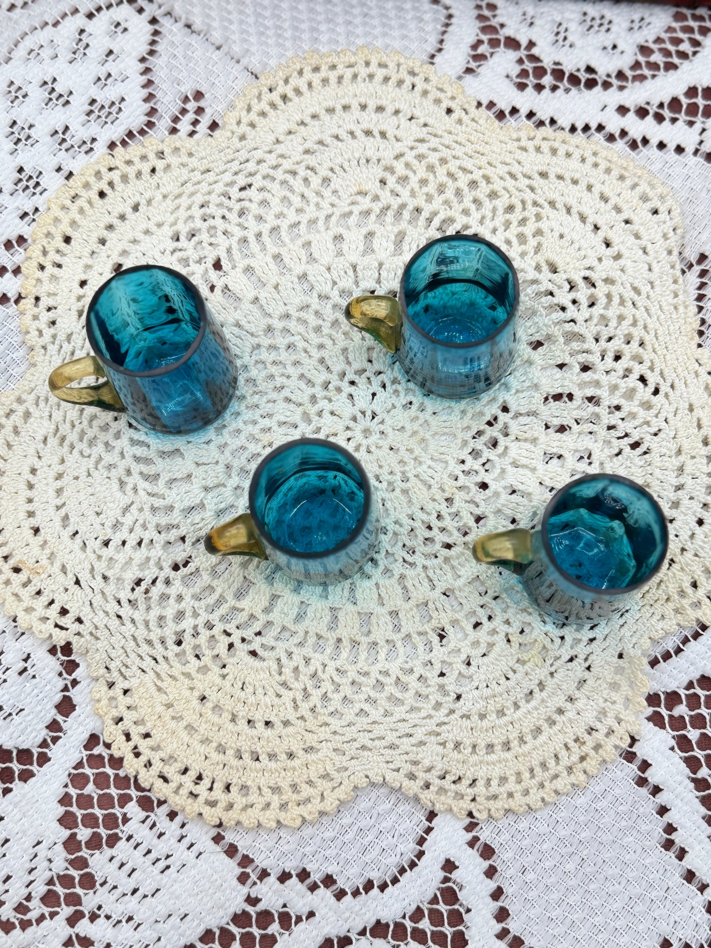 Miniature Teal and Amber Shot Glass Mugs - Set of 4