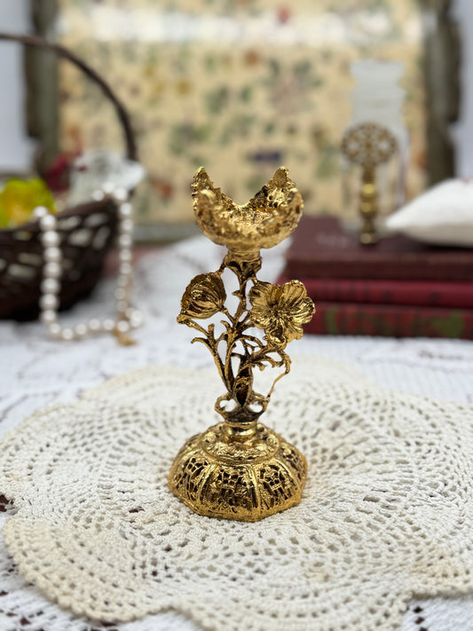 Gold Tone Flower Votive / Egg Holder Pedestal