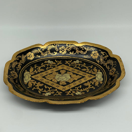 Gold and Black Design Oval Trinket Tray