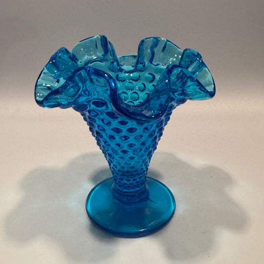 Fenton Aqua Light Blue Hobnail Ruffled Edge Vase