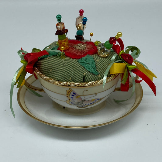 Handmade Pincushion - Tea Cup and Saucer