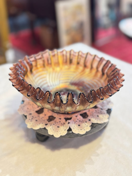 Purple / Amethyst Carnival Glass Ruffle Edge Bowl Candy Dish