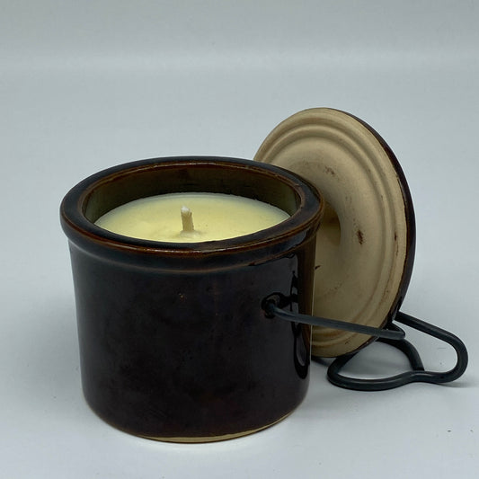 Hand Poured Candle - Brown Crock with Lid