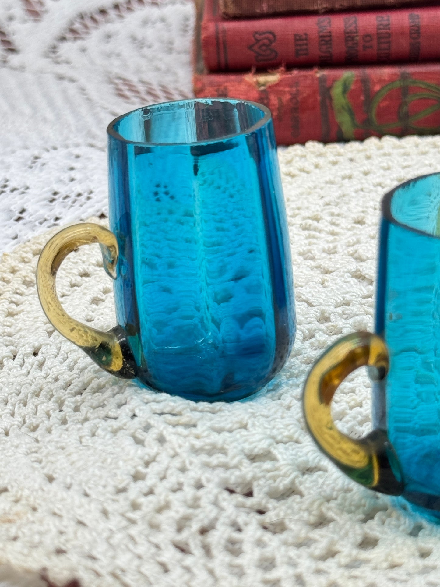 Miniature Teal and Amber Shot Glass Mugs - Set of 4