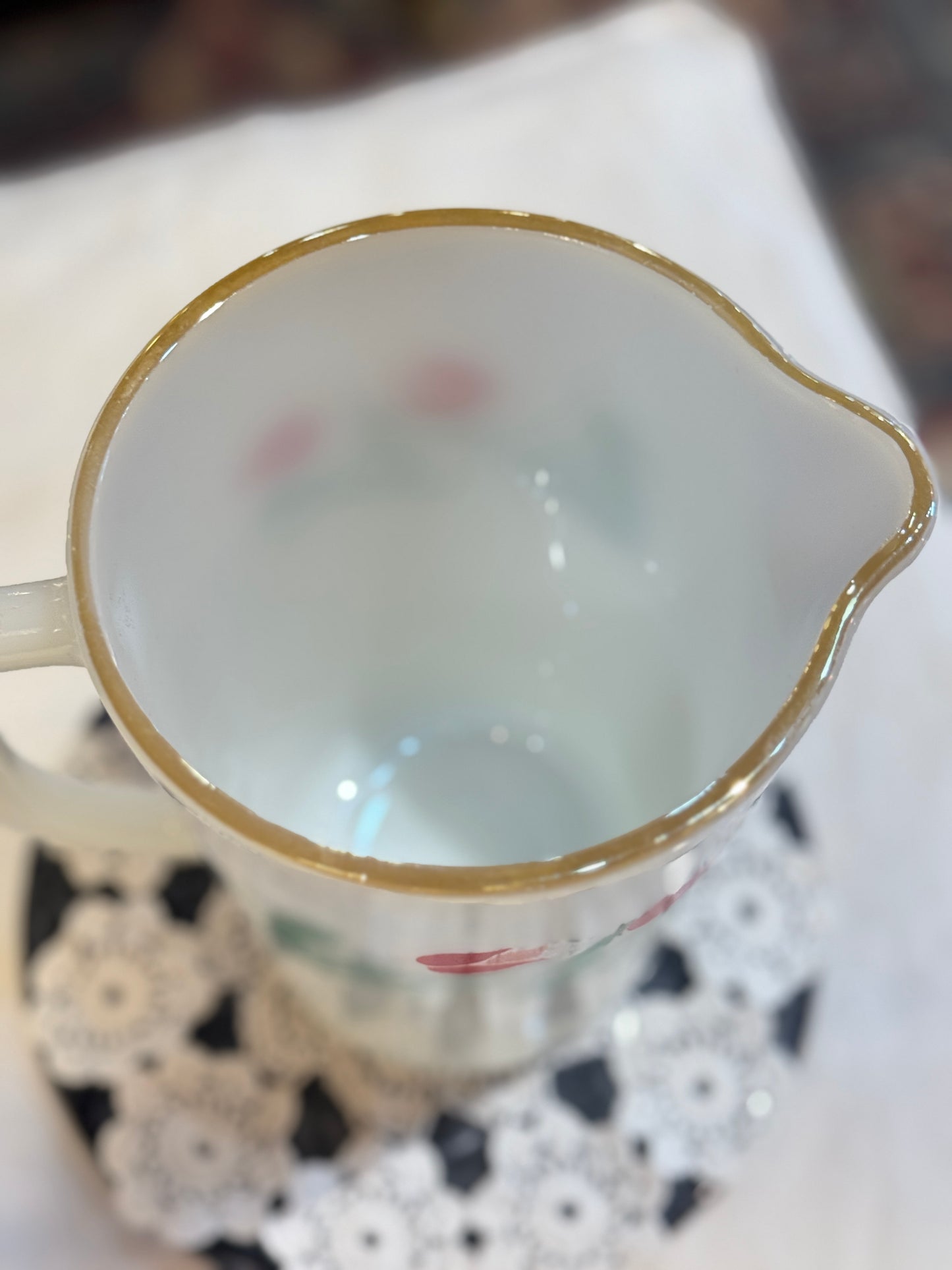 Termocrisa Milk Glass Pitcher with Red Tulip Pattern