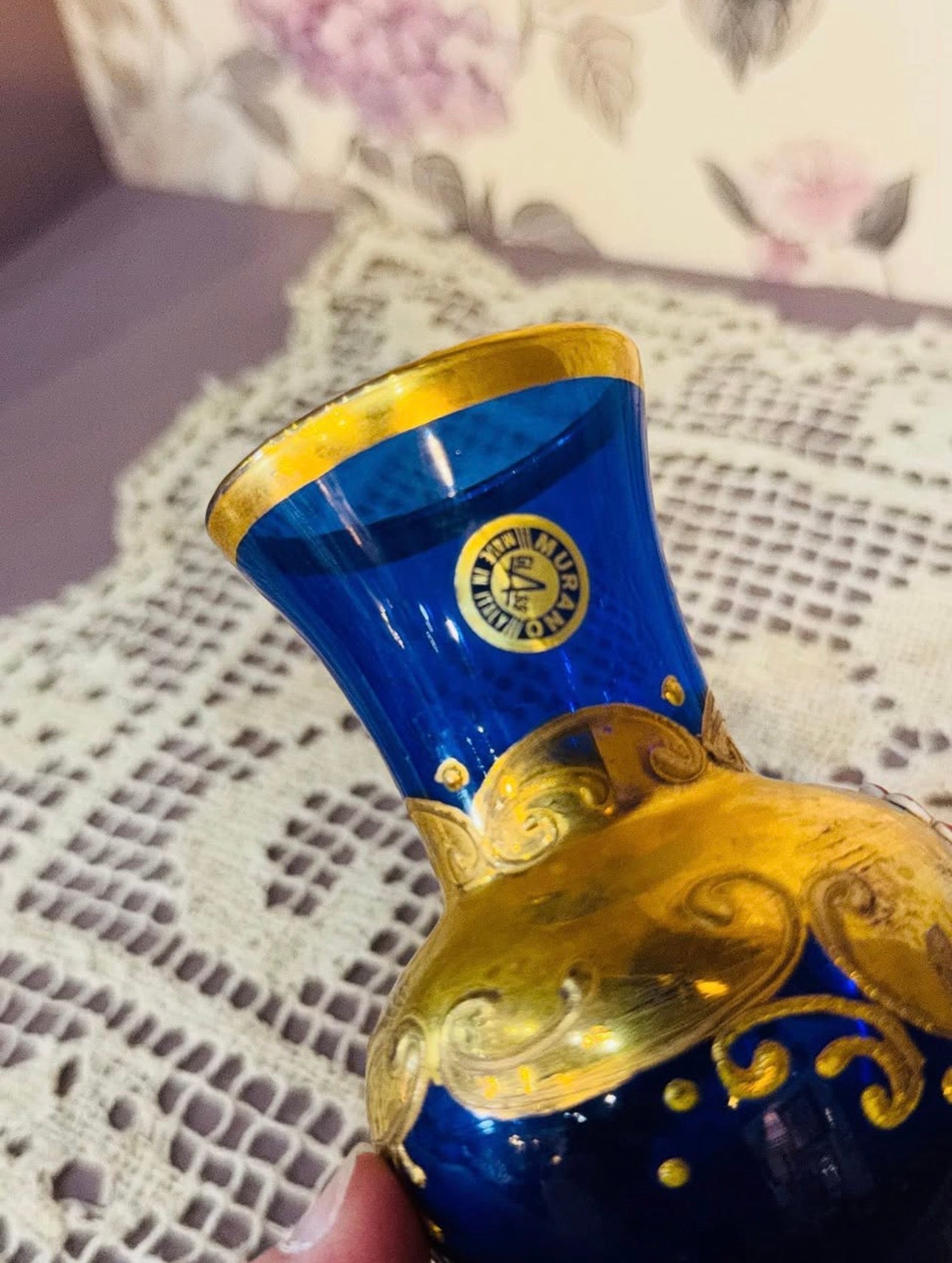 Murano Painted Small Cobalt Blue Glass Vase