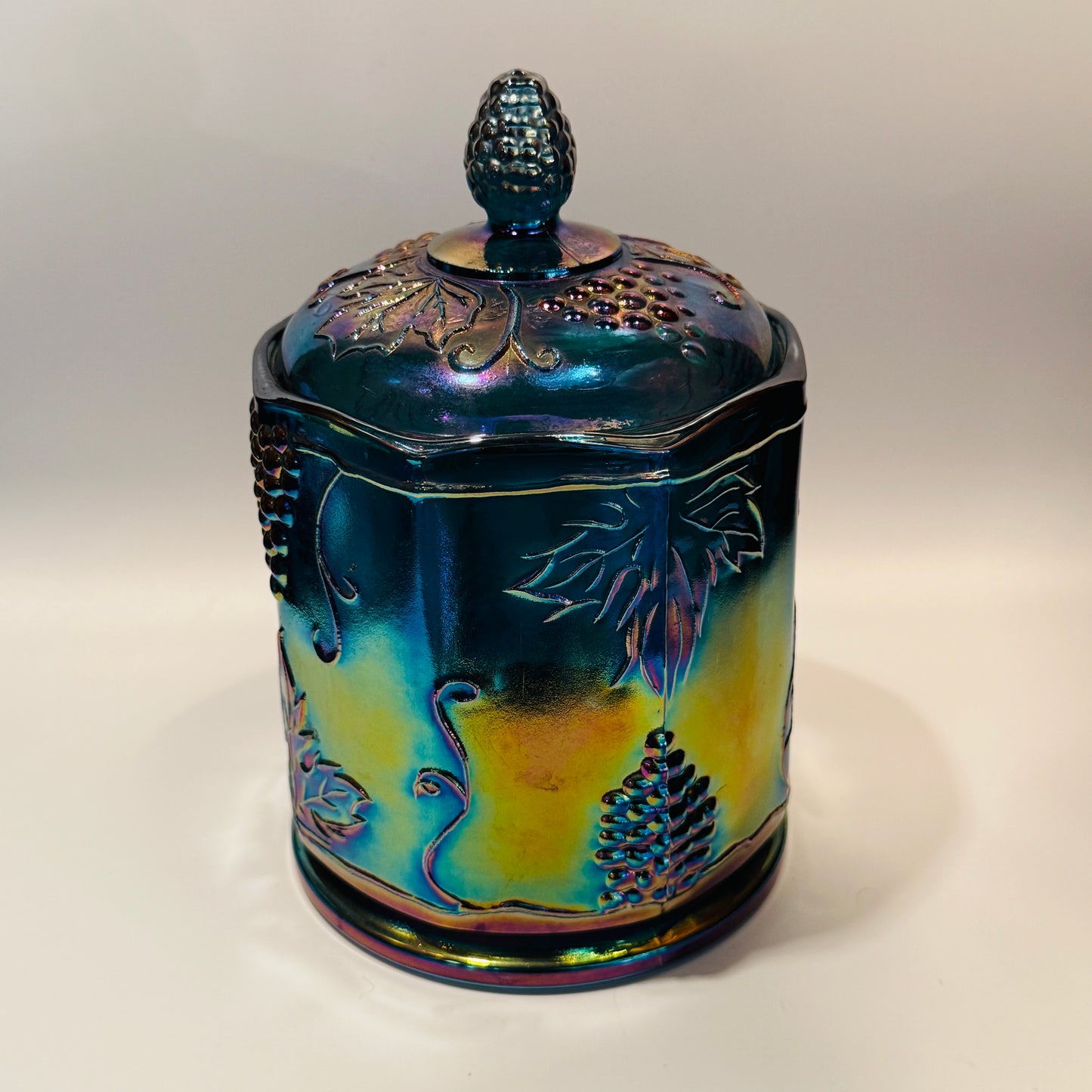 Blue Carnival Glass Lidded Candy Dish