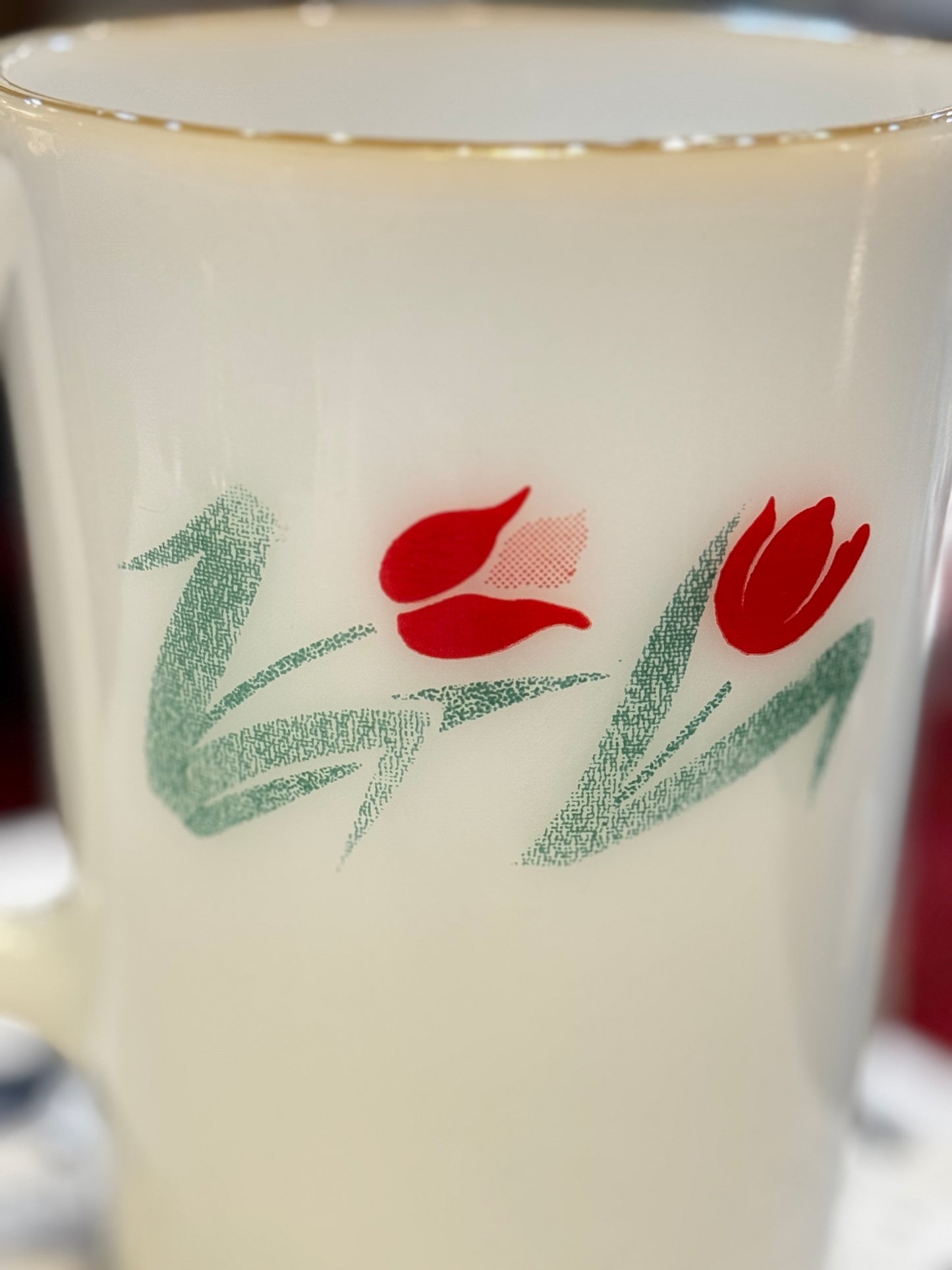 Termocrisa Milk Glass Pitcher with Red Tulip Pattern