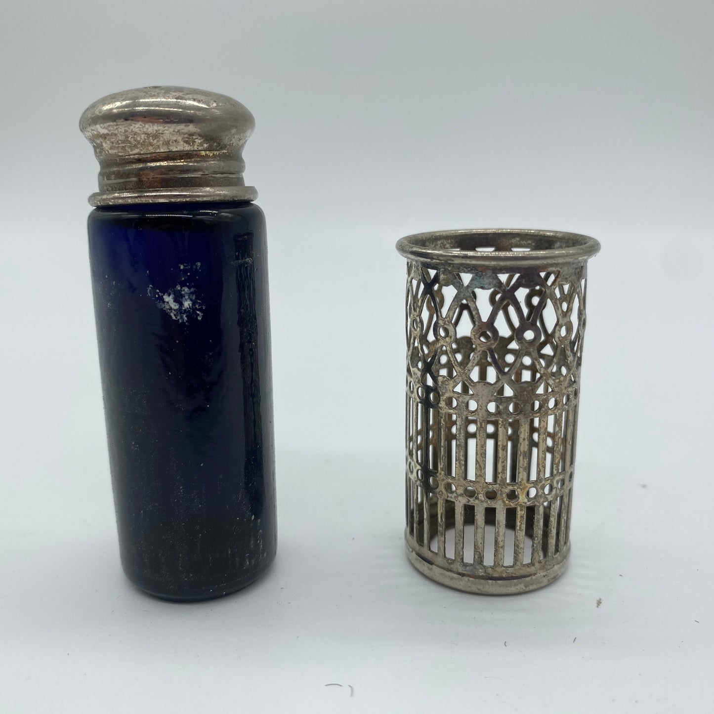 Cobalt Glass and Silver Plated Salt Shaker